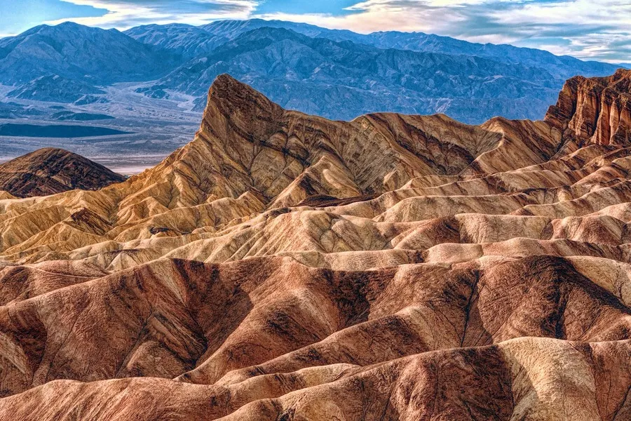 A closeup of the ridges at Death Valley National Park, California.