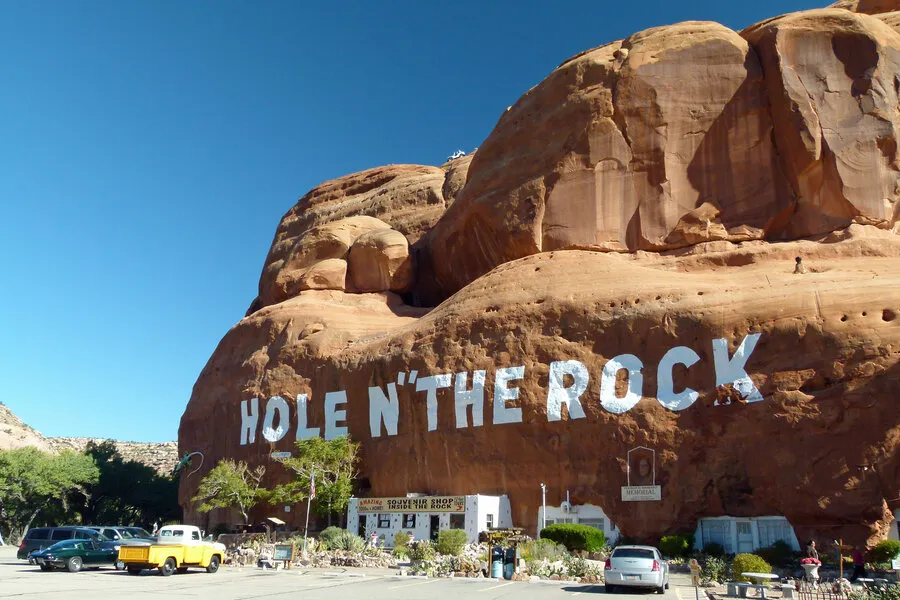 The parking lot in front of Hole N’’ The Rock, near Moab, Utah.