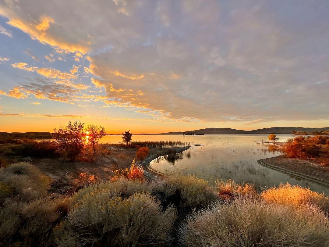 A sunset over the reservoir at Lahontan State Recreation Area, Nevada.